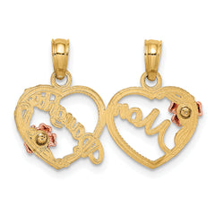 14K Two-Tone Gold MOM-DAUGHTER Break-Apart Heart Pendant Gift Ready