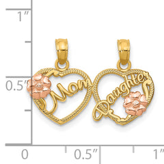 14k Two-tone MOM - DAUGHTER Break-apart Hearts Pendant