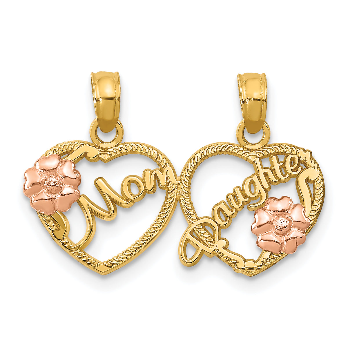 14k Two-tone MOM - DAUGHTER Break-apart Hearts Pendant