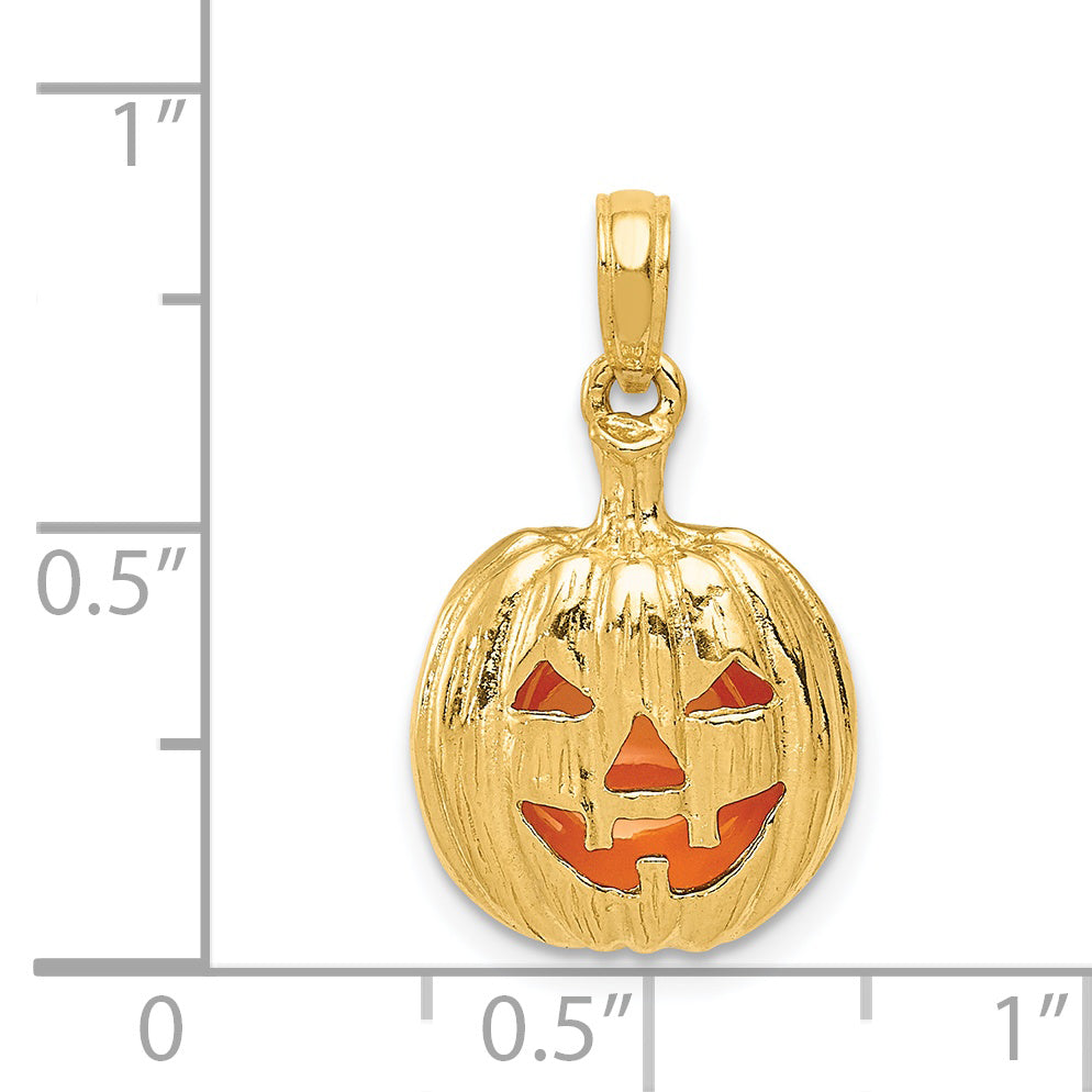 14K Gold Enamel 3D Pumpkin Pendant with Cut-Out Design