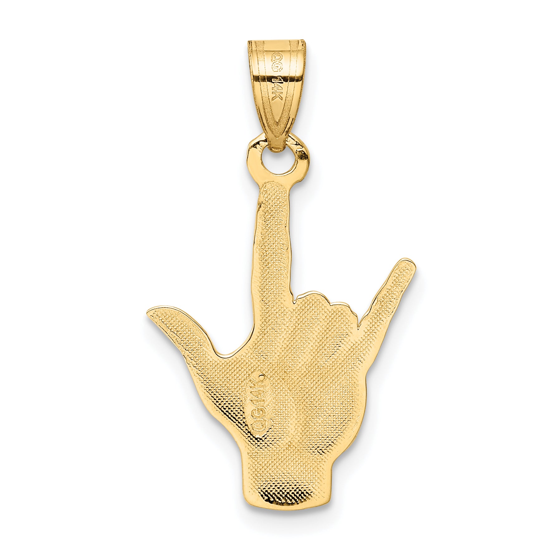 14K Gold Polished Sign Language I Love You Charm Textured Design