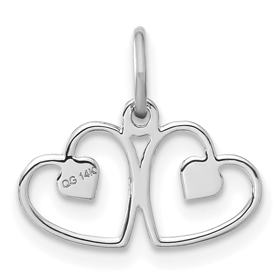 14k White Gold Satin And Diamond-cut Double Heart Charm