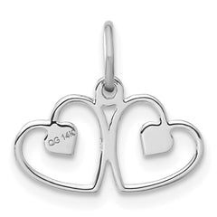 14k White Gold Satin And Diamond-cut Double Heart Charm