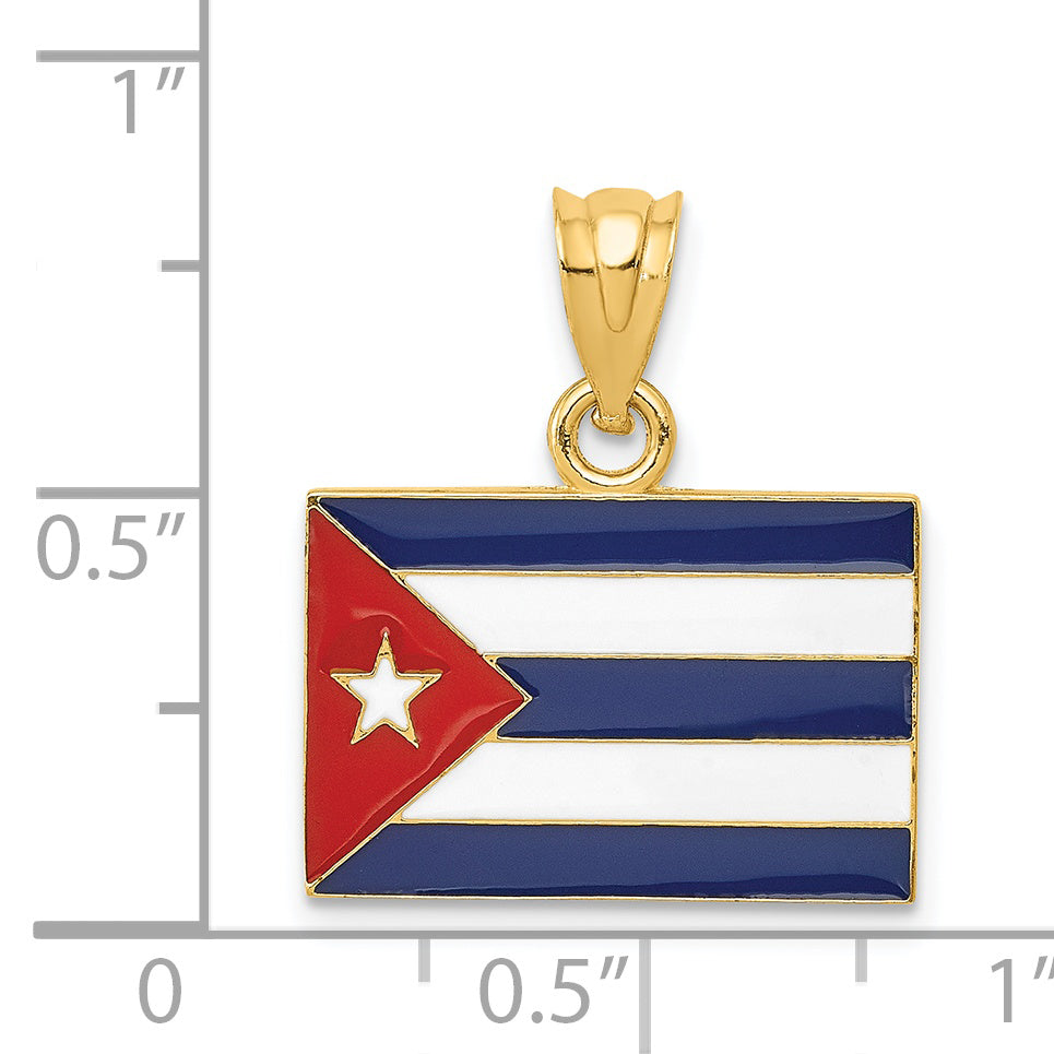 14K Gold Enameled Cuba Flag Pendant  Solid, Vibrant, Themed Charm