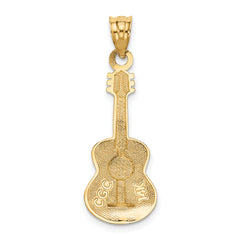 14K Gold Enameled Guitar Pendant for Men with Polished Finish