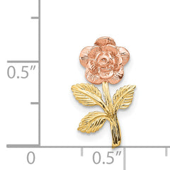 14K Two-Tone Gold Mini Rose Flower Pendant Slide  Polished & Textured