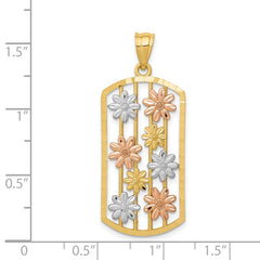 14K Two-Tone Gold Daisy Pendant with White Rhodium Accents Elegant & Textured Design