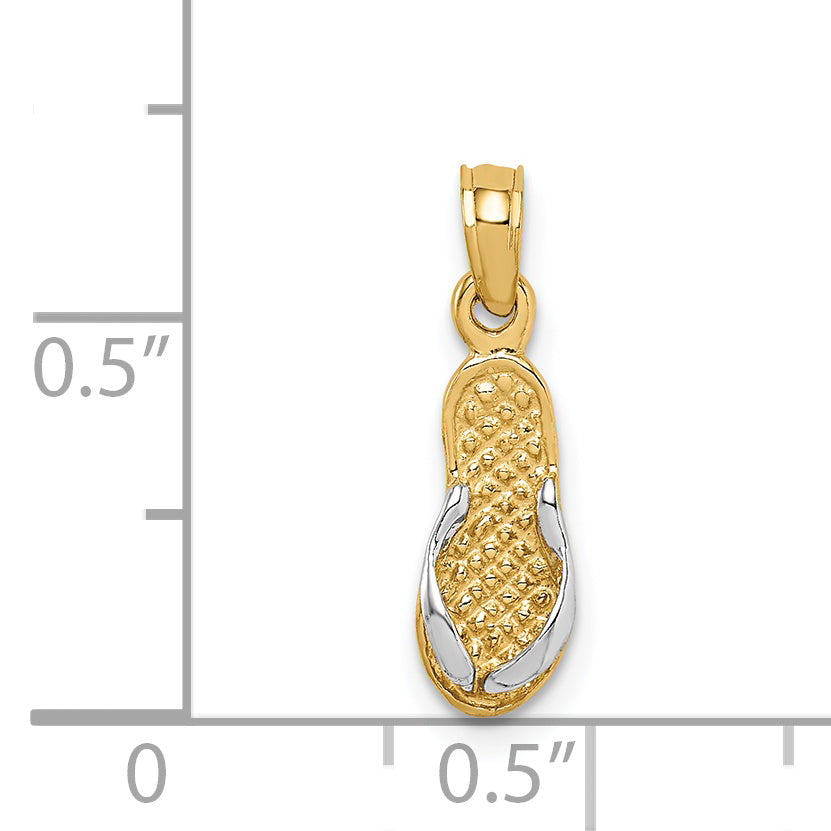 14K Gold 3D Flip-Flop Pendant with Rhodium Accents, 20mm Elegant Charm