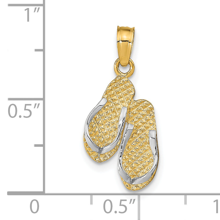 14k w/Rhodium 3D HAWAII Double Flip-Flop Pendant