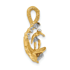 14K & Rhodium 3-D Surfer In Wave Charm