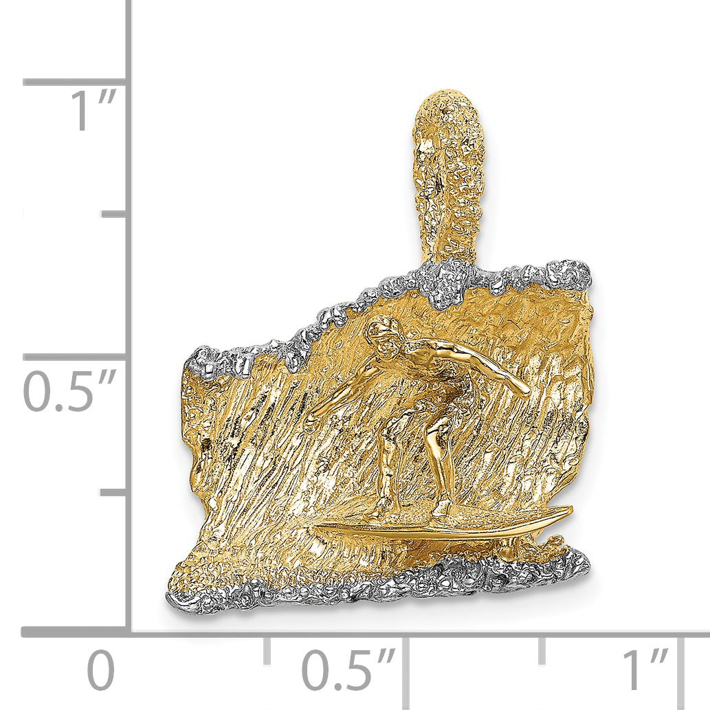 14K & Rhodium 3-D Surfer In Wave Charm