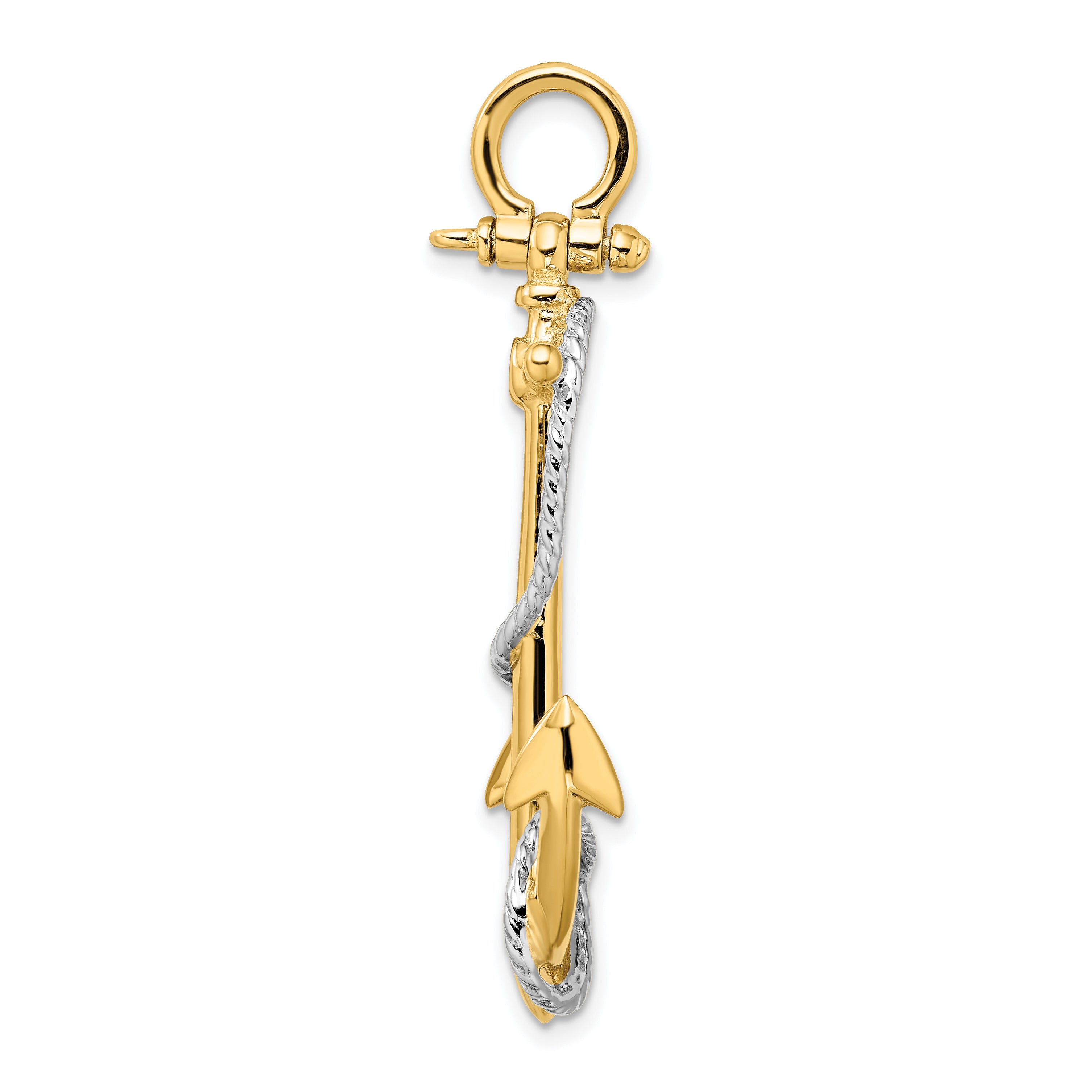 14K Two-Tone Gold 3D Anchor Pendant with Rope Accent for Men