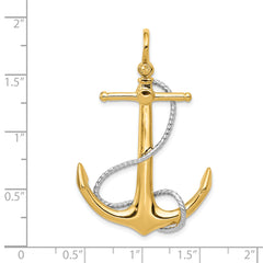 14K Two-Tone Gold 3D Anchor Pendant with Rope Accent for Men