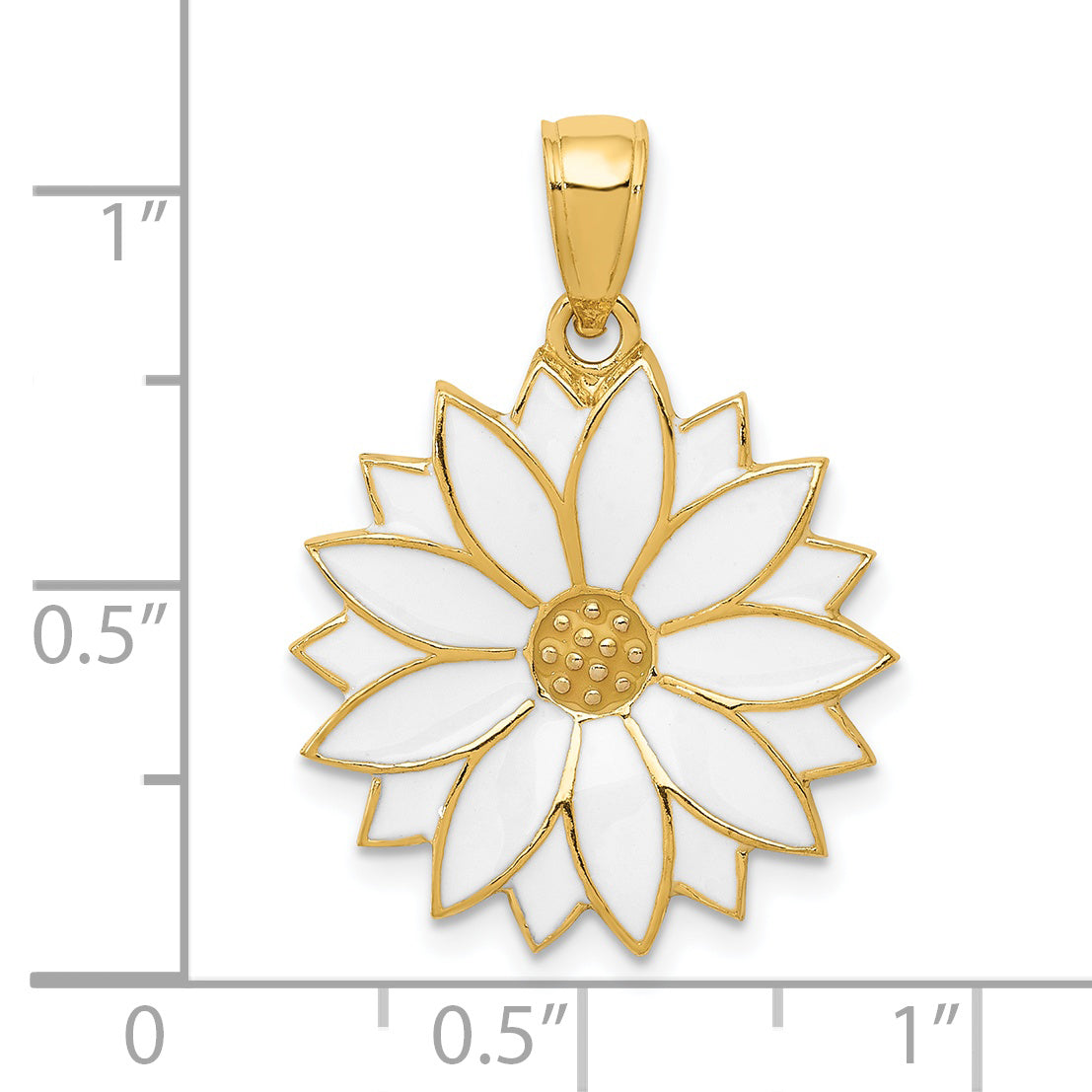 14K Gold Enameled White Daisy Flower Pendant  Elegant Textured Design