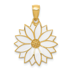 14k Enameled White Daisy Flower Pendant