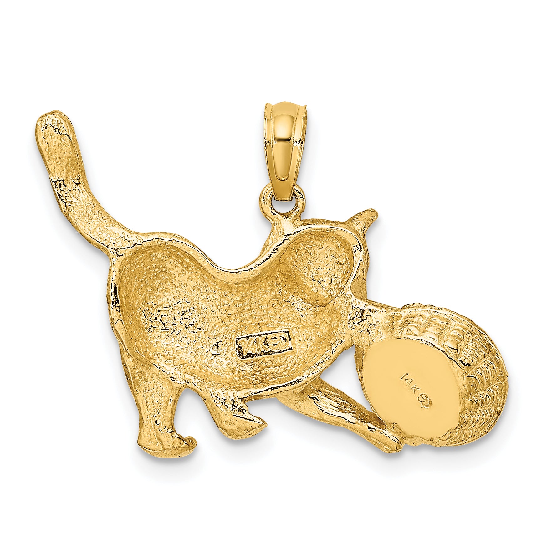 14k Rhodium Cat Playing with Yarn in Basket Charm