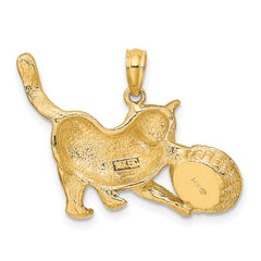 14k Rhodium Cat Playing with Yarn in Basket Charm