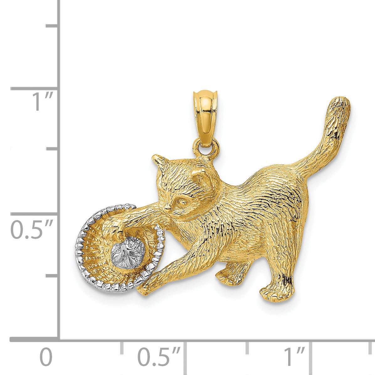 14k Rhodium Cat Playing with Yarn in Basket Charm