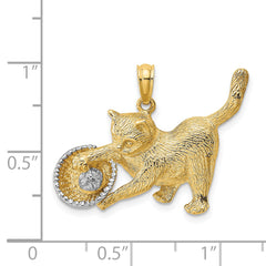 14k Rhodium Cat Playing with Yarn in Basket Charm