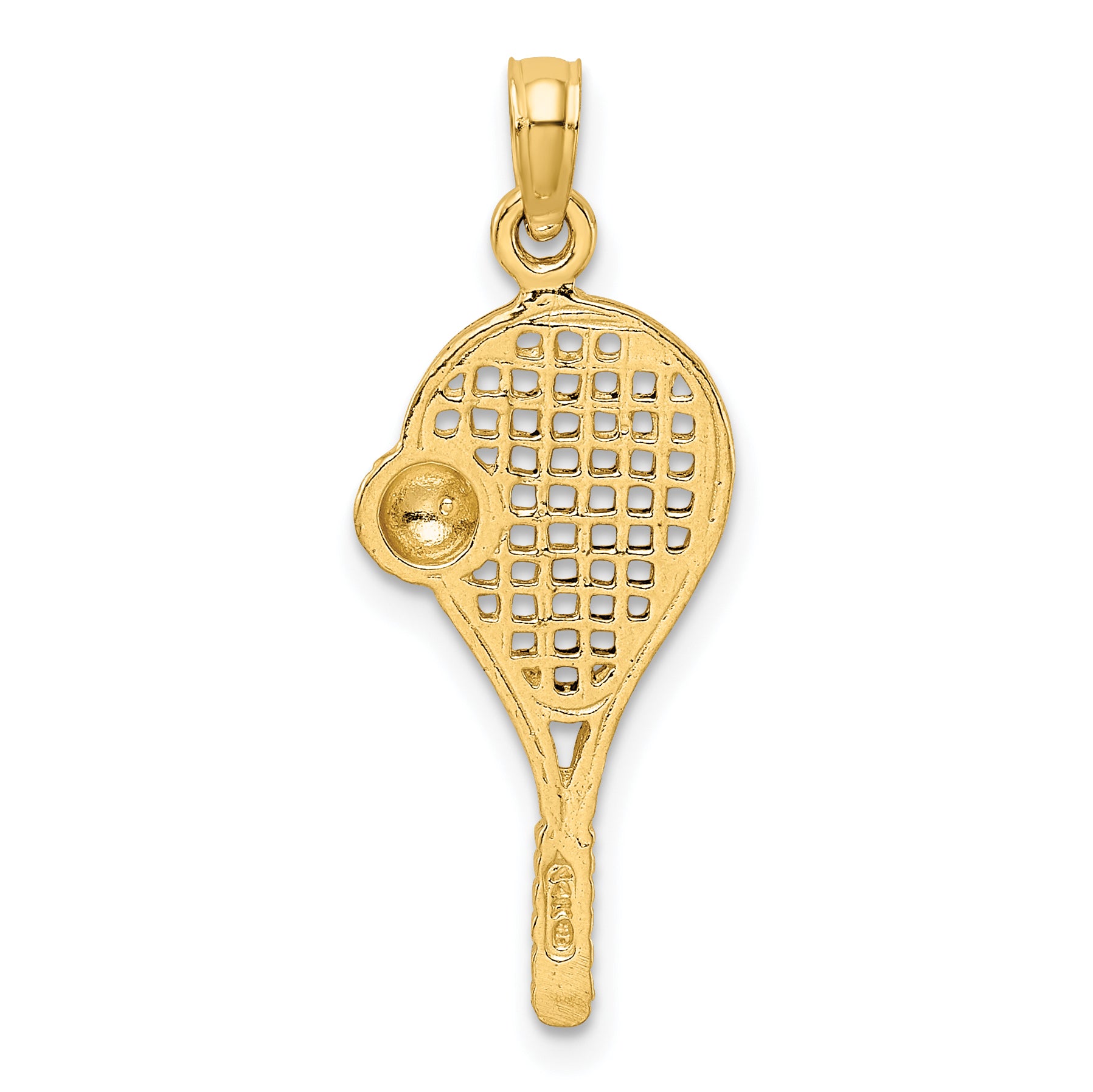 "14K Gold Tennis Racquet Pendant with Rhodium Accent – Polished, Men's Charm"