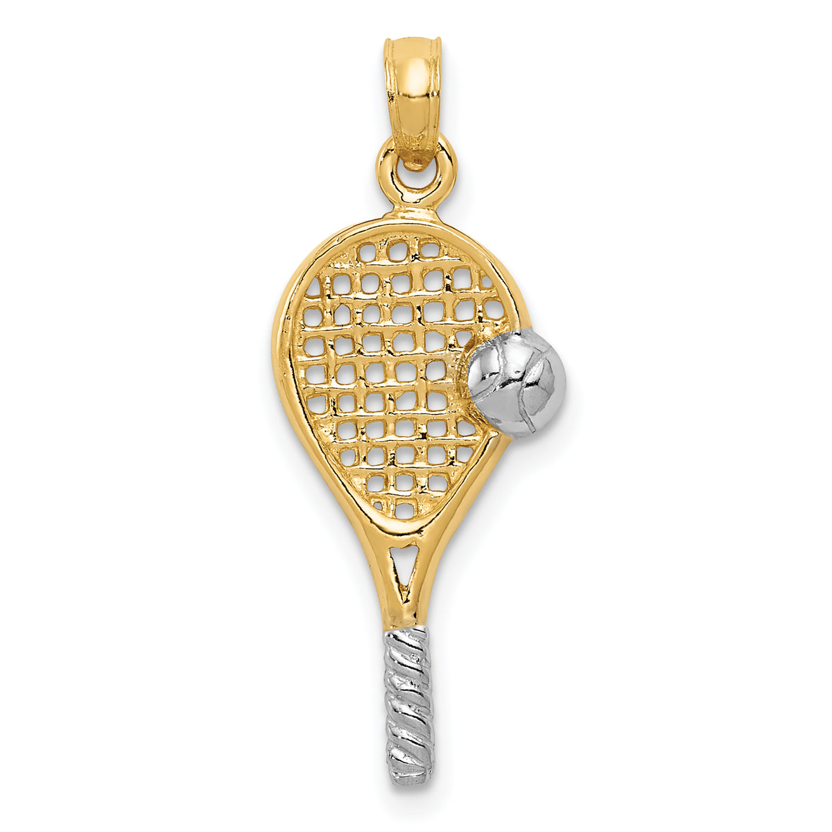 14k w/Rhodium Polished Tennis Racquet Pendant