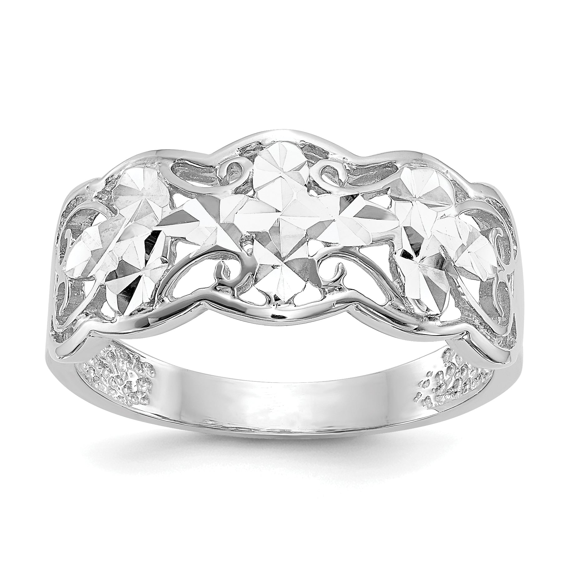 14k White Gold Diamond-cut Wave Ring