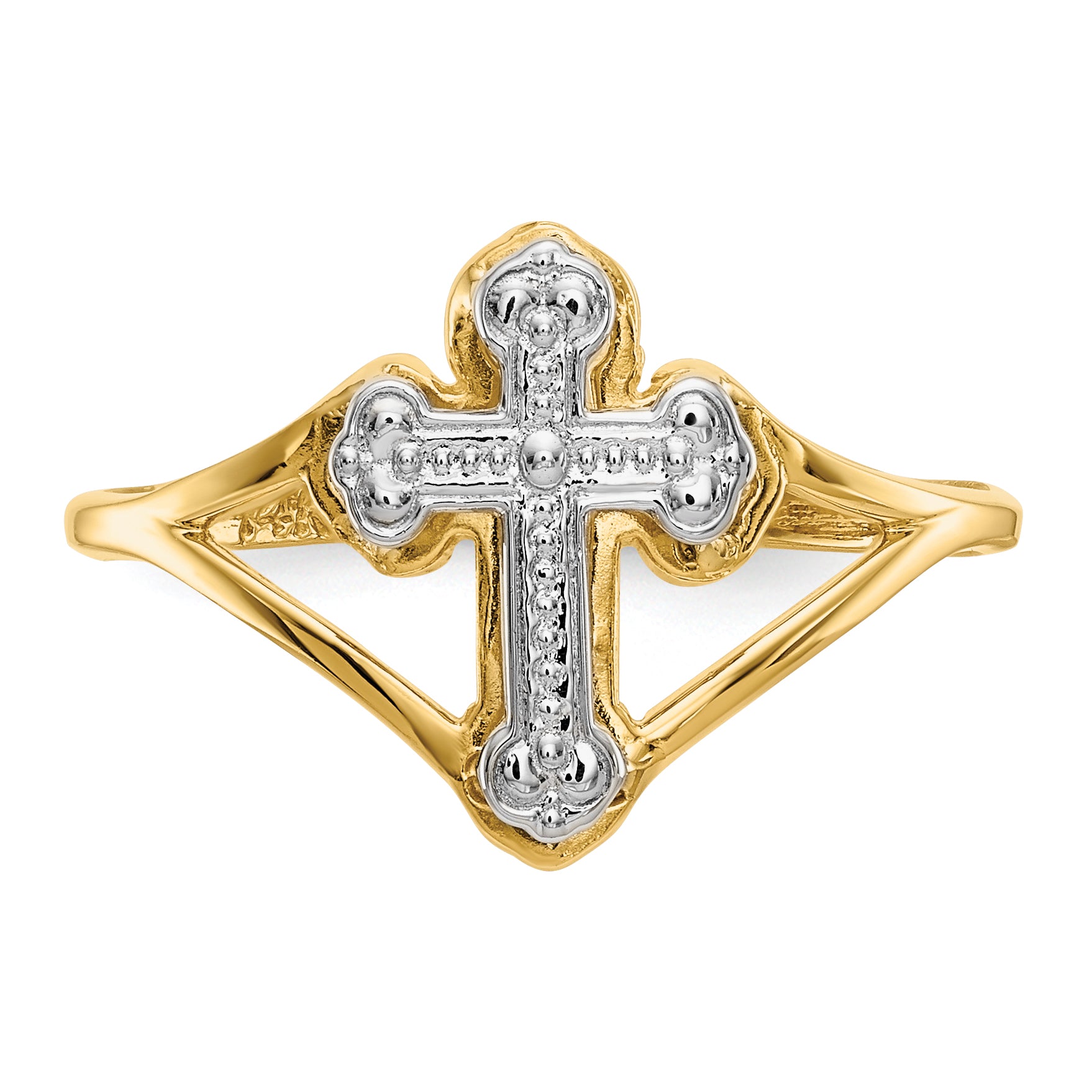 14k WithRhodium Cross Ring