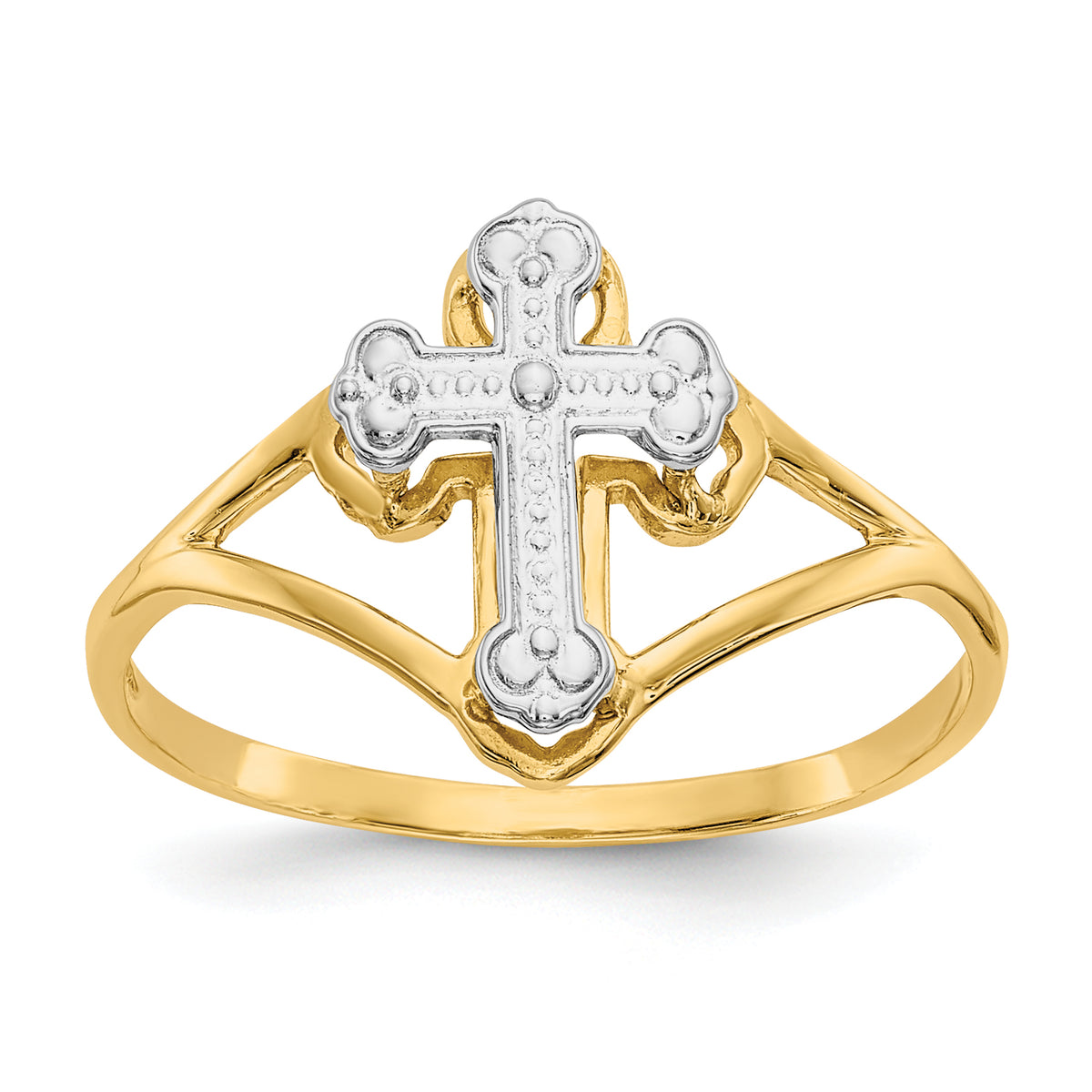 14k WithRhodium Cross Ring