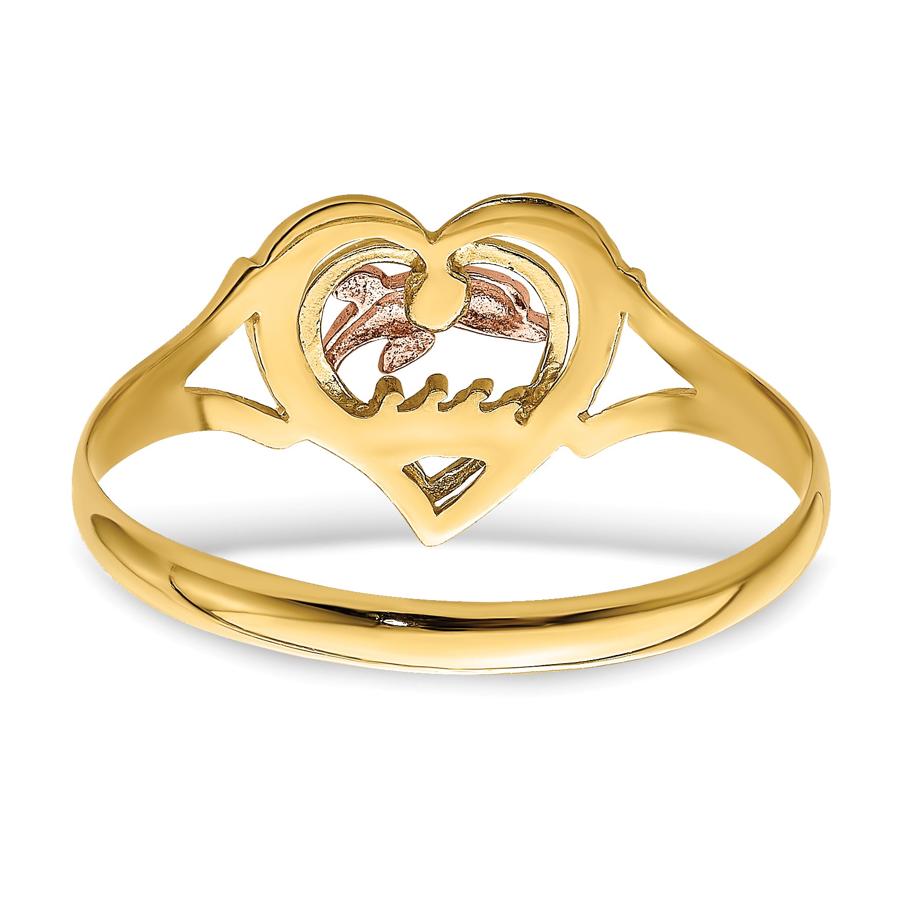 14K Yellow and Rose Gold WithRhodium Dolphin In Heart Ring