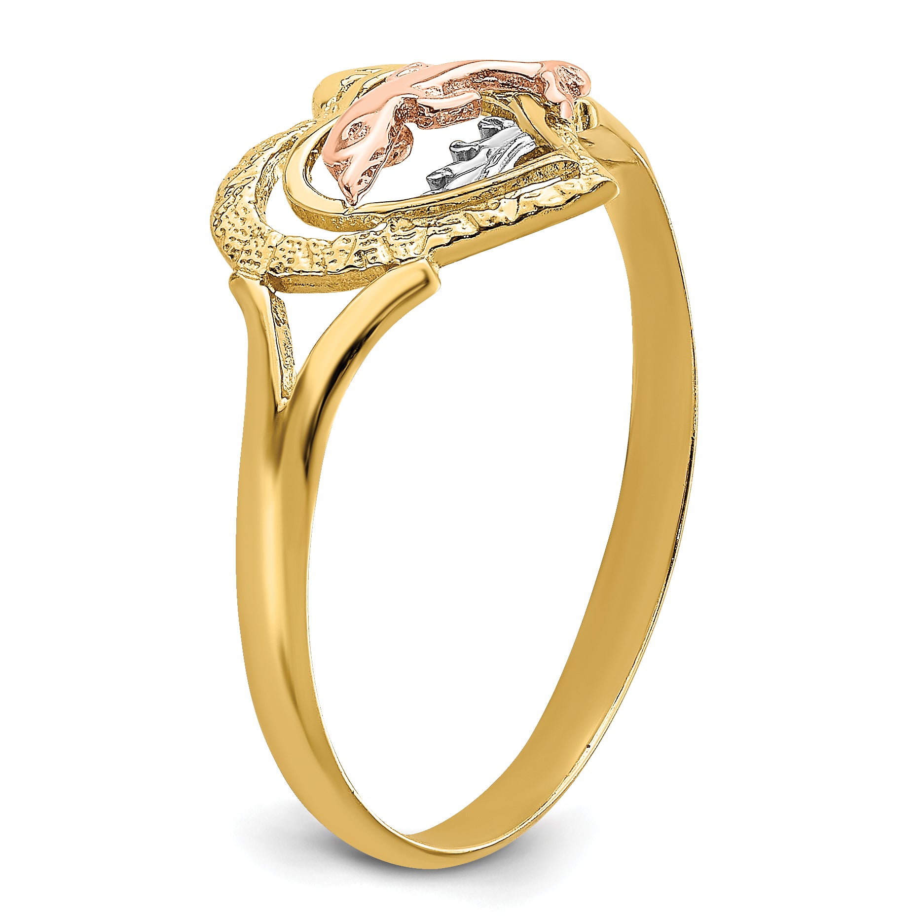 14K Yellow and Rose Gold WithRhodium Dolphin In Heart Ring