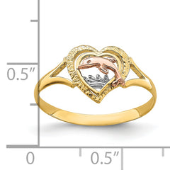 14K Yellow and Rose Gold WithRhodium Dolphin In Heart Ring