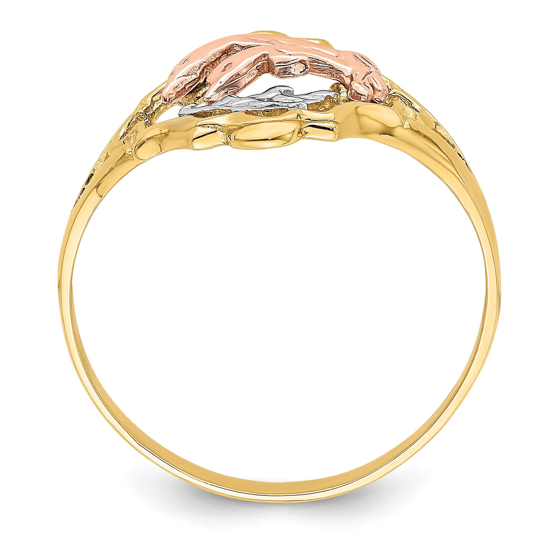 14K Yellow and Rose Gold WithRhodium Double Dolphin Ring