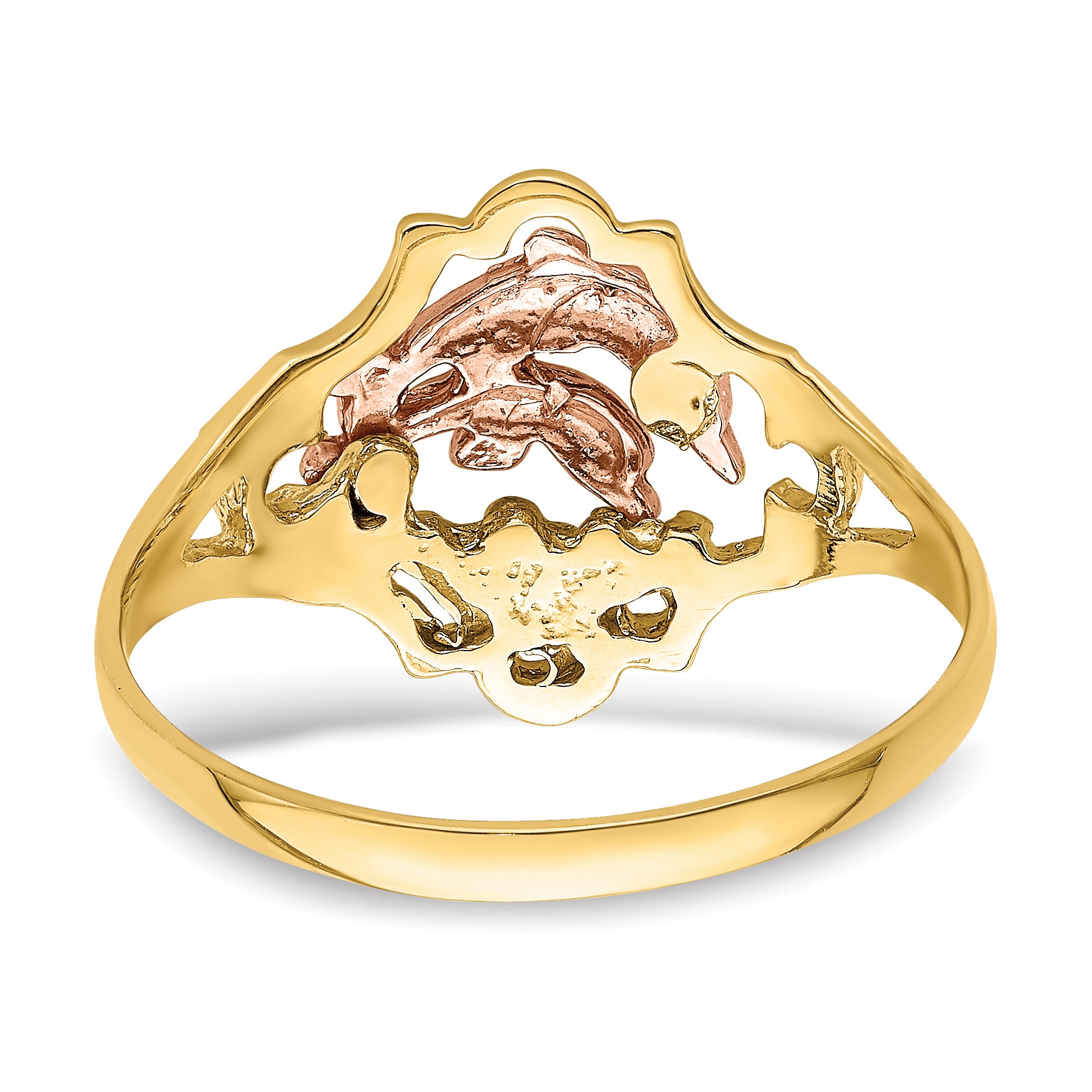 14K Yellow and Rose Gold WithRhodium Double Dolphin Ring