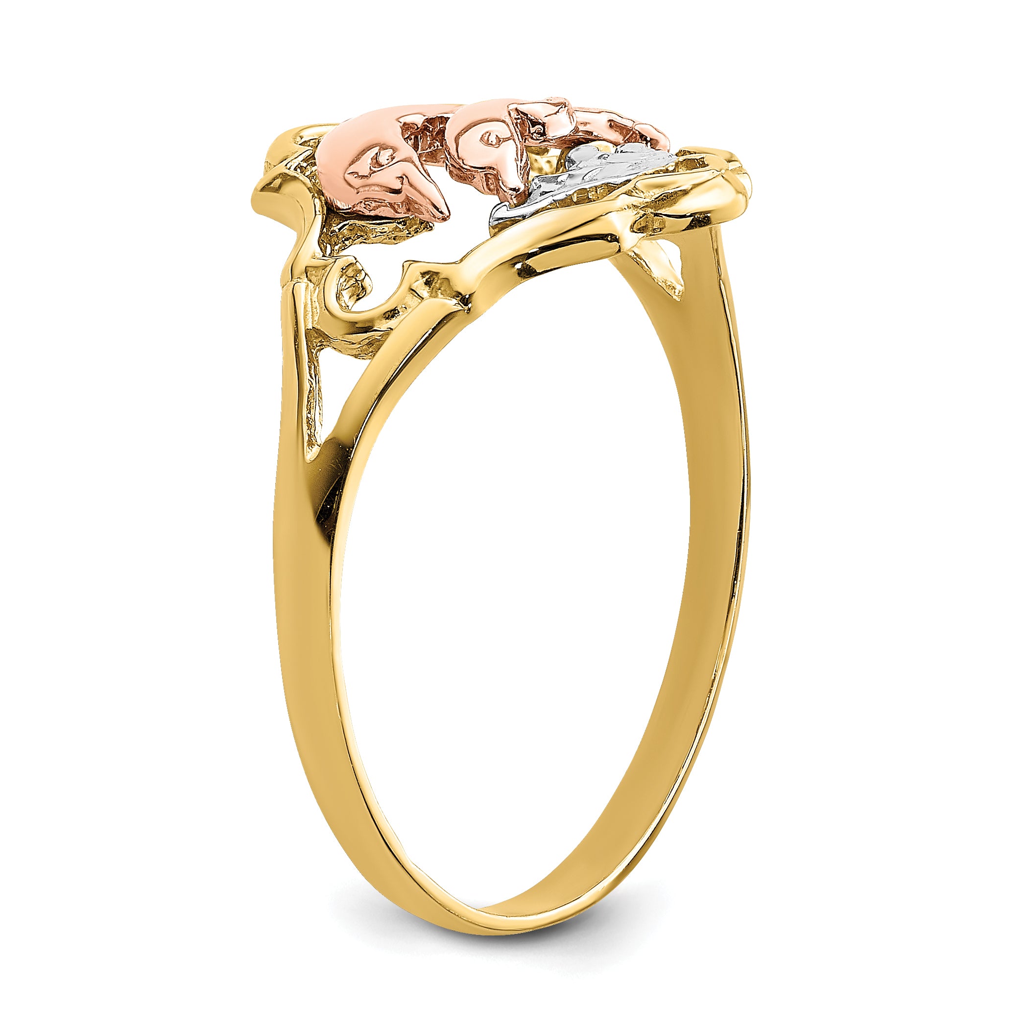 14K Yellow and Rose Gold WithRhodium Double Dolphin Ring