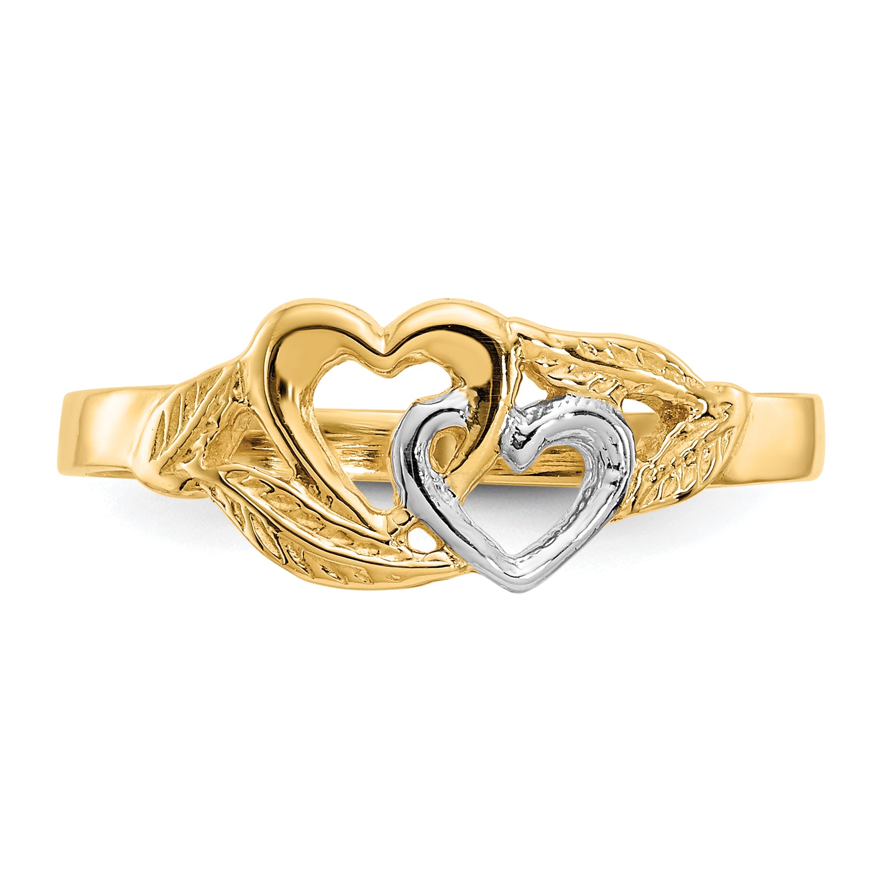 14K and White Rhodium Polished 2 Hearts Ring