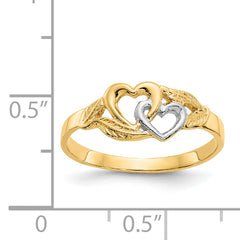 14K and White Rhodium Polished 2 Hearts Ring