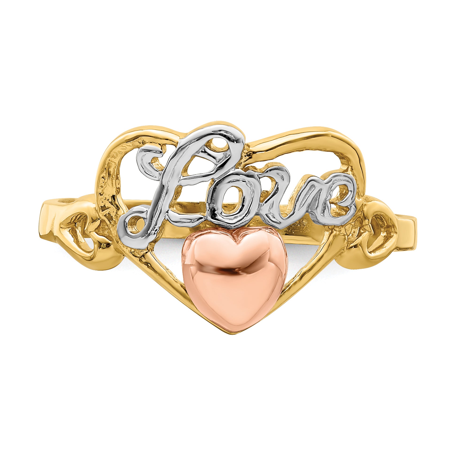 14k Yellow and Rose Gold WithRhodium Love Heart Ring