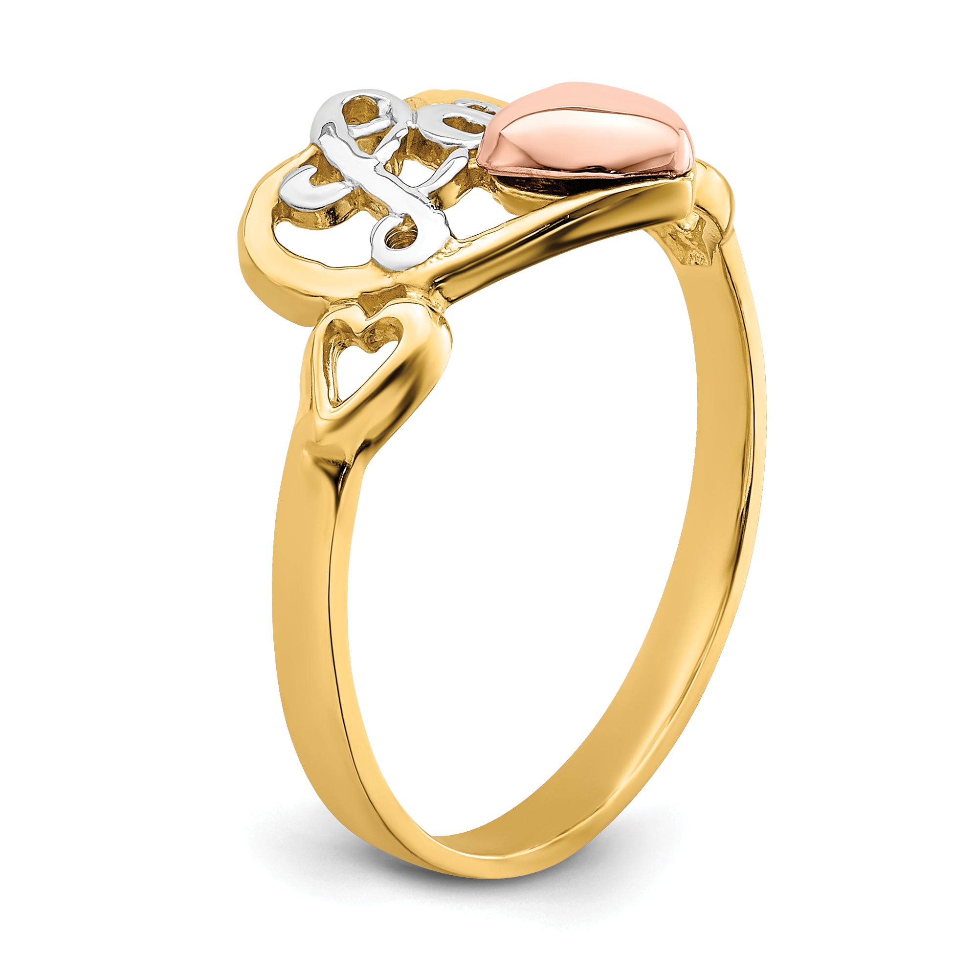 14k Yellow and Rose Gold WithRhodium Love Heart Ring