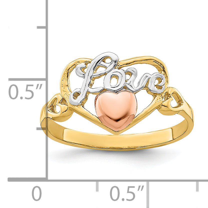 14k Yellow and Rose Gold WithRhodium Love Heart Ring