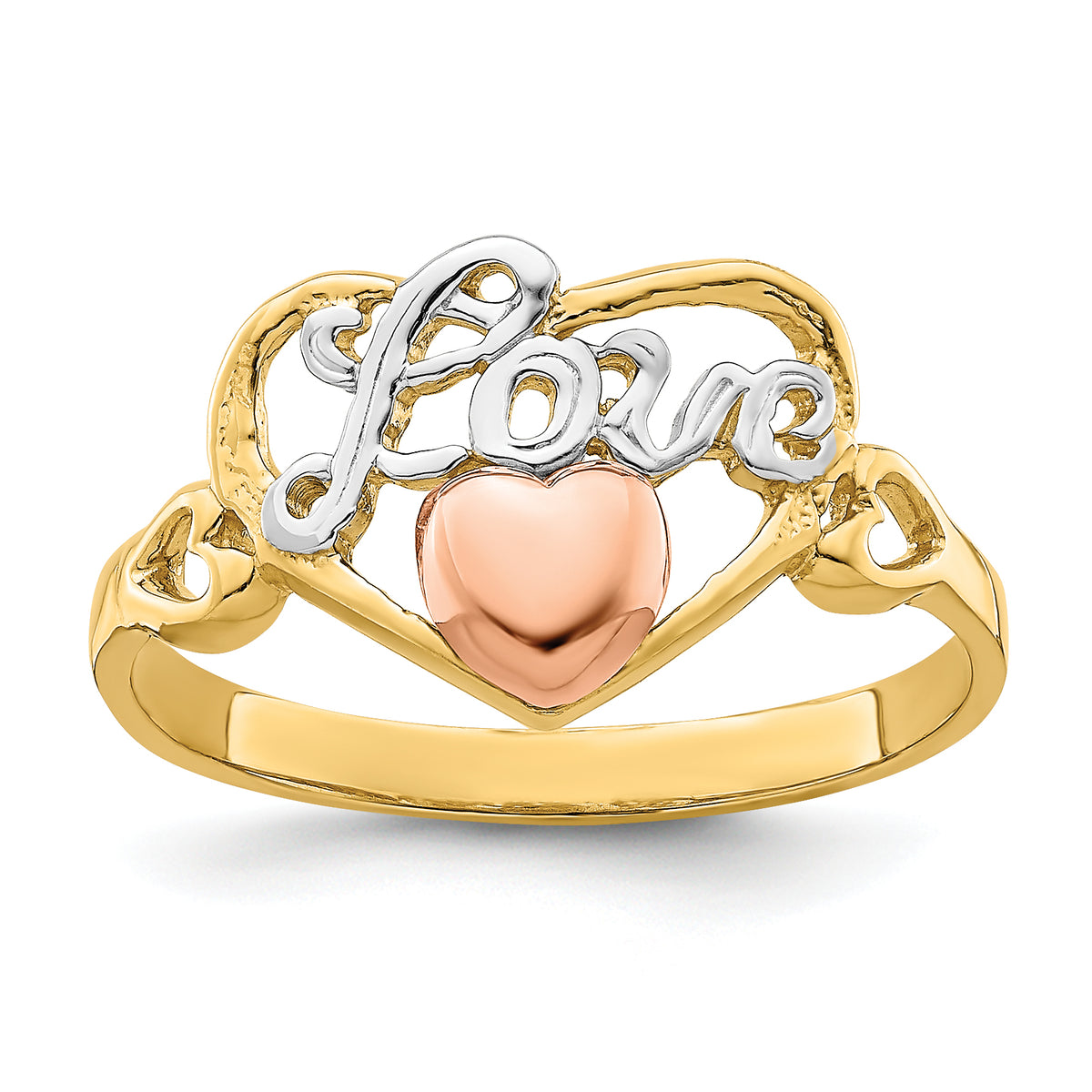 14k Yellow and Rose Gold WithRhodium Love Heart Ring