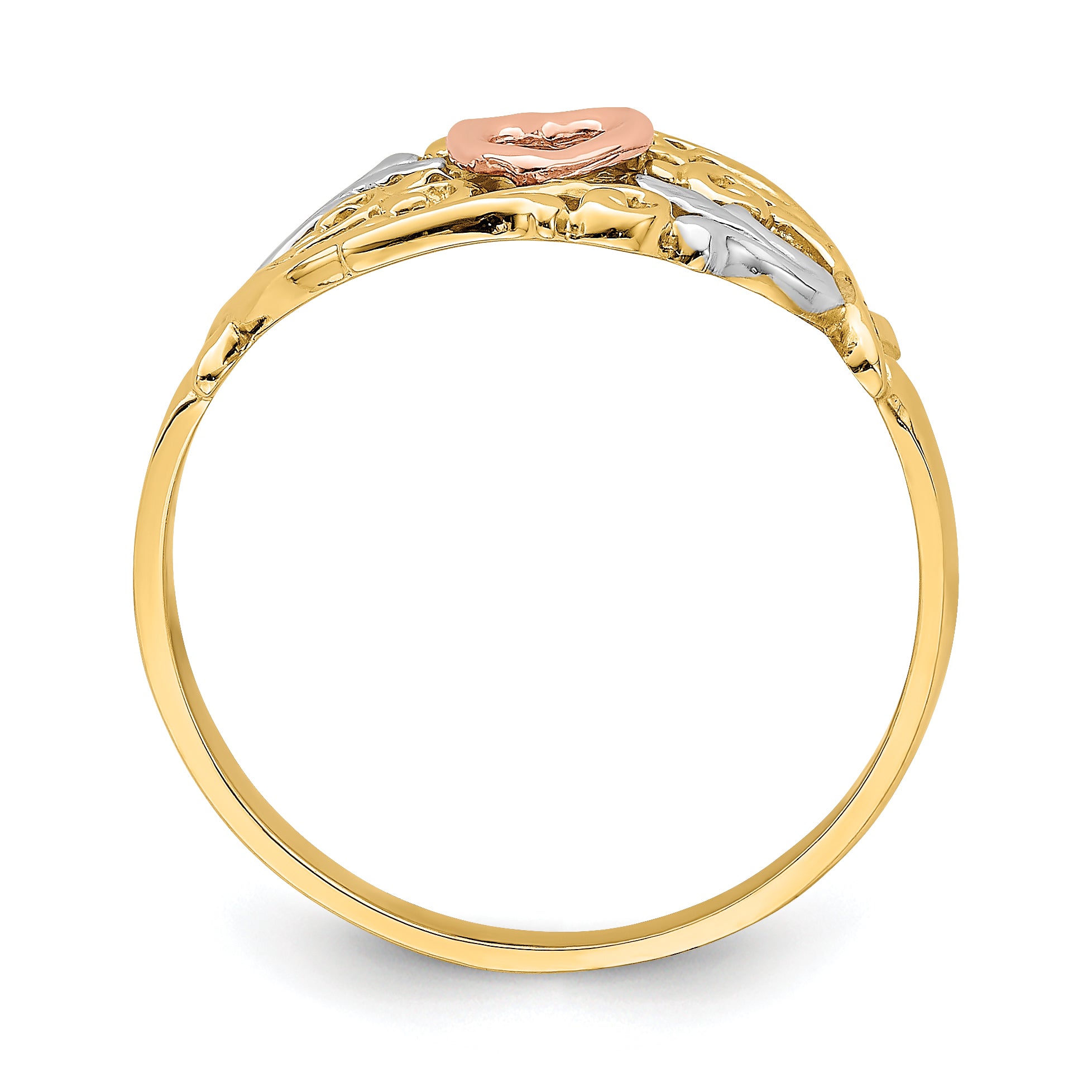 14k Yellow and Rose Gold WithWhite Rhodium Heart Ring