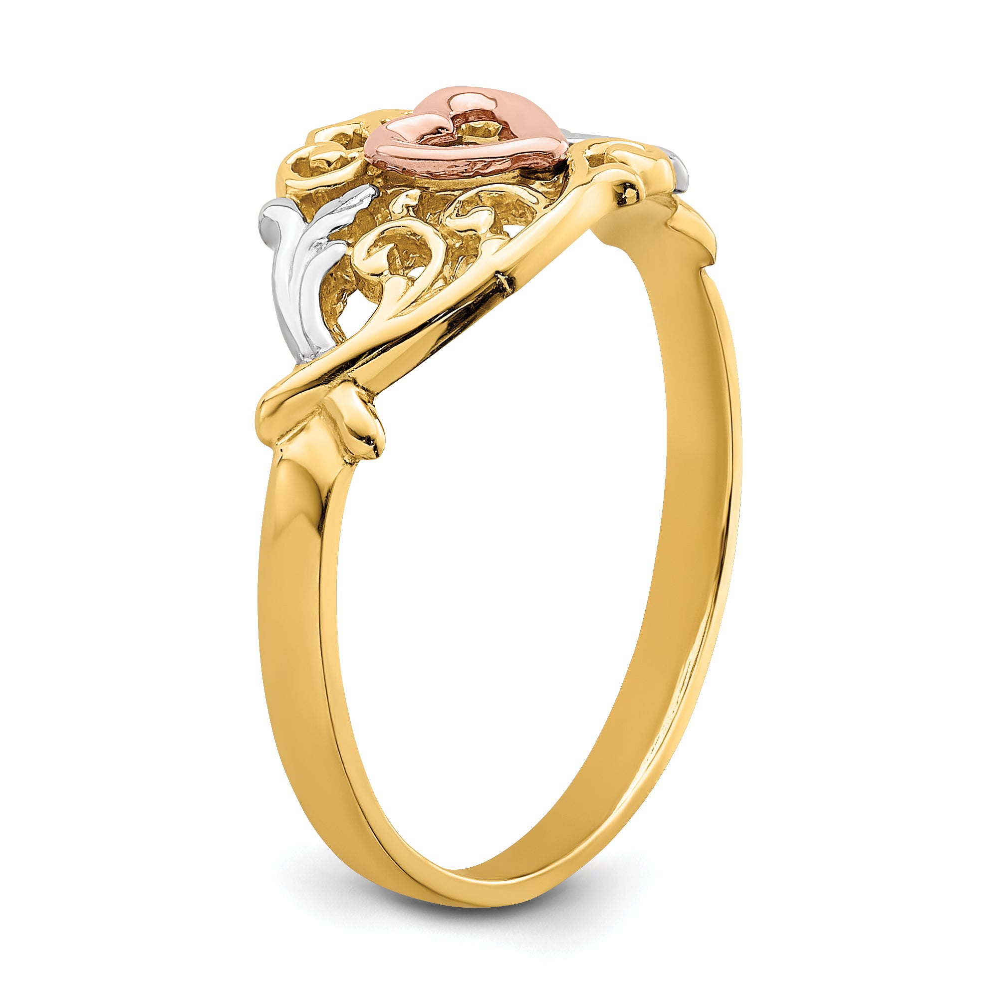 14k Yellow and Rose Gold WithWhite Rhodium Heart Ring