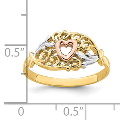 14k Yellow and Rose Gold WithWhite Rhodium Heart Ring