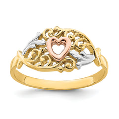 14k Yellow and Rose Gold WithWhite Rhodium Heart Ring