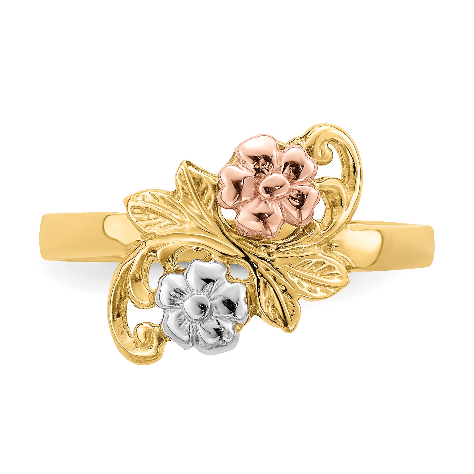 14k Two-tone WithWhite Rhodium Flower Ring