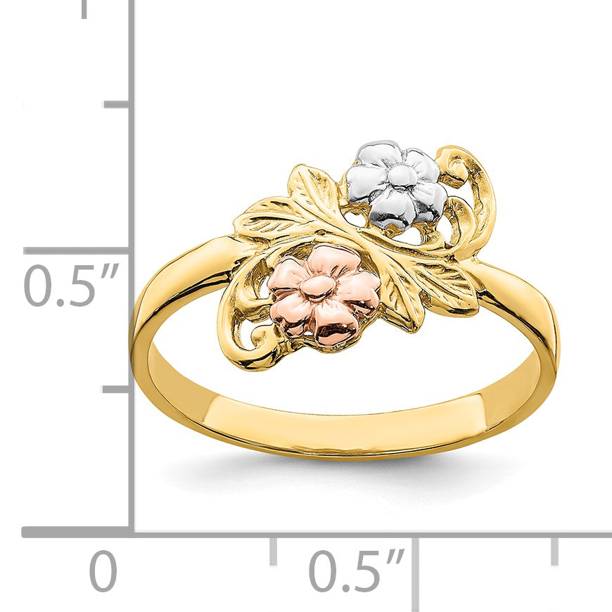 14k Two-tone WithWhite Rhodium Flower Ring