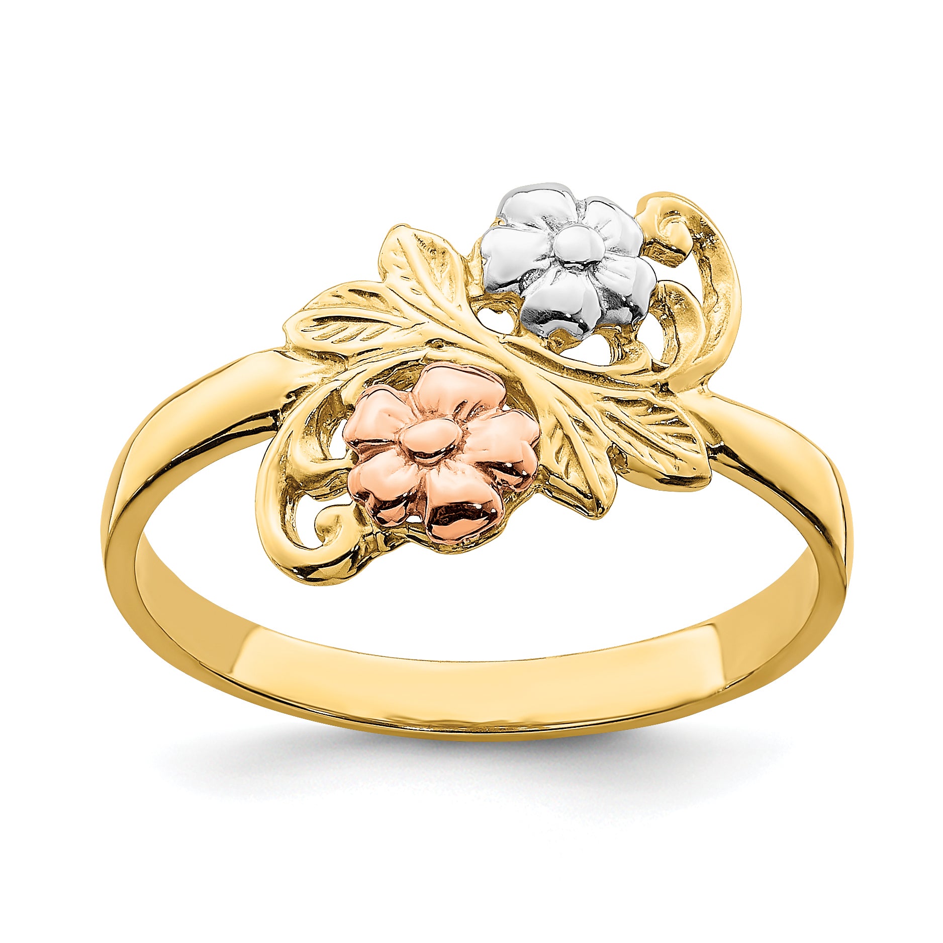 14k Two-tone WithWhite Rhodium Flower Ring