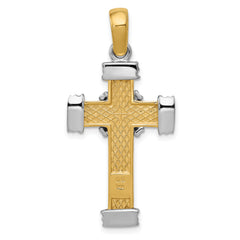 14K Two-Tone Gold Latin Cross Pendant with Polished Beaded Texture