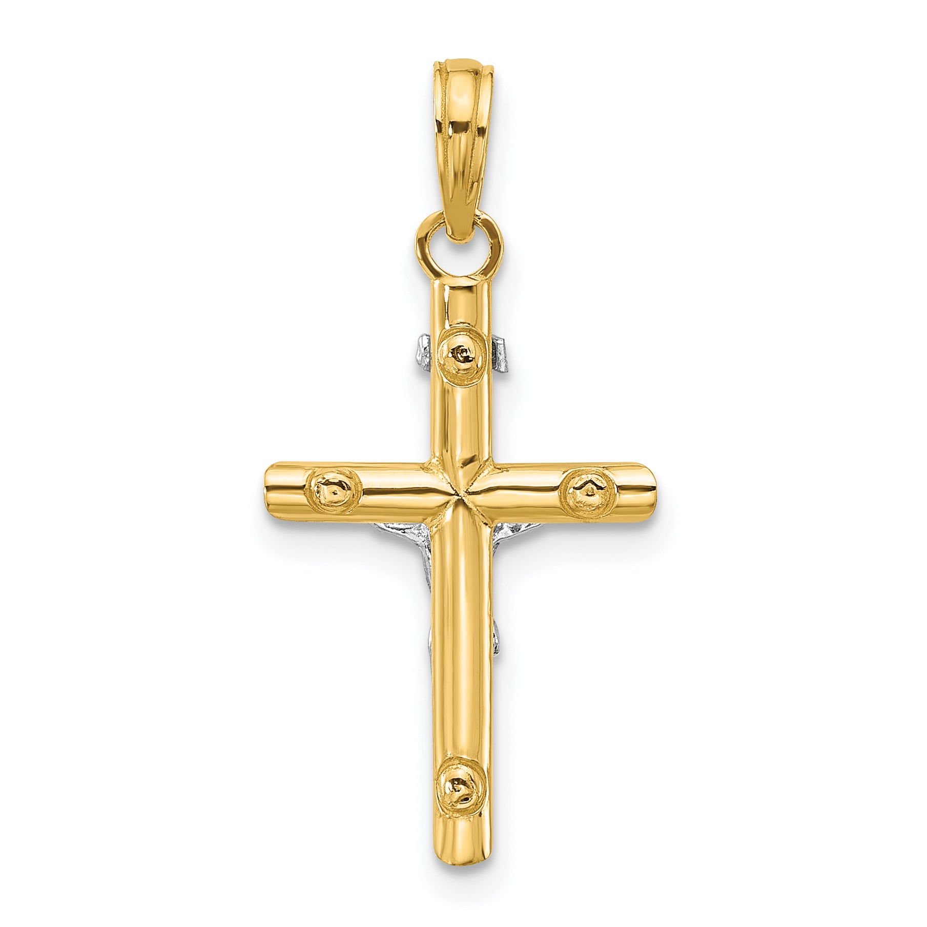 14K Two-tone INRI Hollow Crucifix Charm