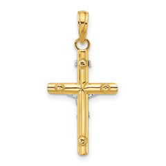 14K Two-tone INRI Hollow Crucifix Charm